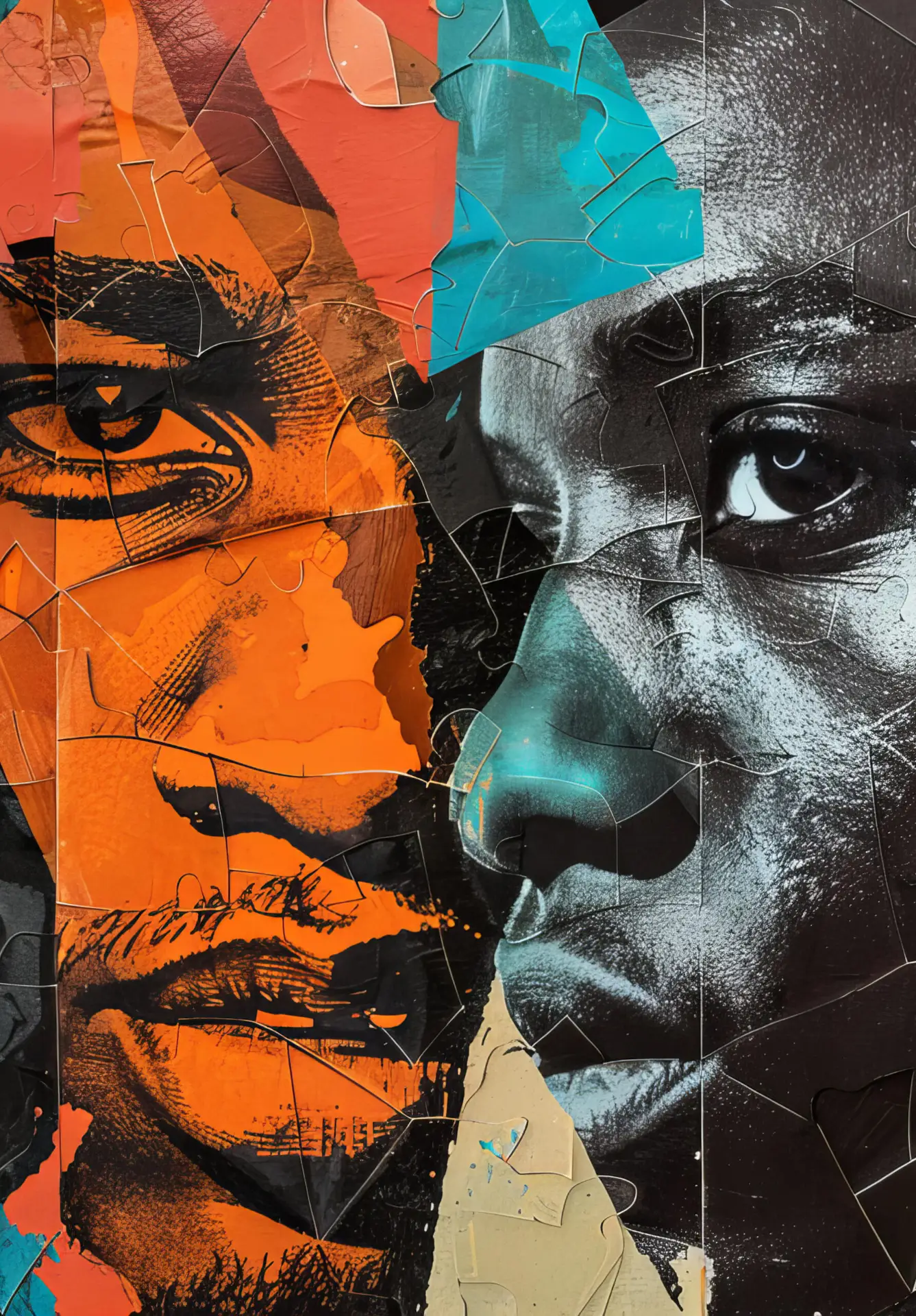 a collage of black faces is placed together, in the style of gra